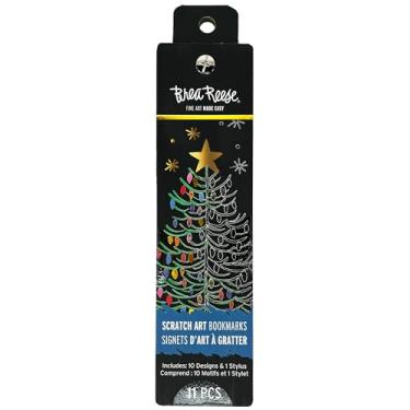 Imagem de Brea Reese: Kit de marcadores de página de arte arranhada - aquarela brilhante - 10 marcadores temáticos de férias, caneta de madeira, detalhes metálicos, arte guiada, artesanato adulto DIY