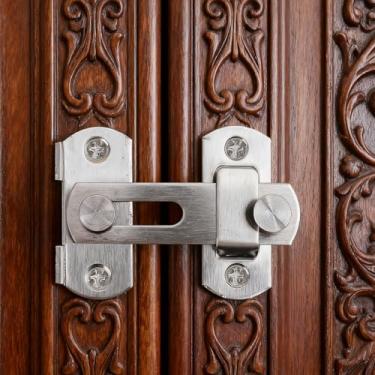 Imagem de 1 conjunto de trava de aço inoxidável para janela de porta com parafusos de instalação, conjunto de fechos antifurto para gaveta e armário