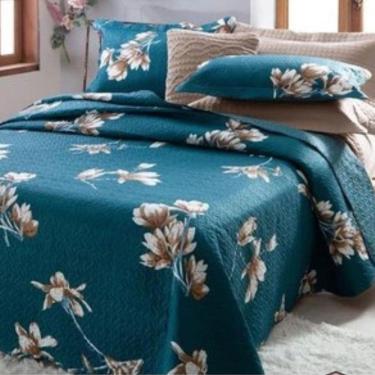 Imagem de Kit Cobre Leito Colcha Daily Queen 3 Peças Dupla Face Estampado - Floral 60 - 100% Poliéster