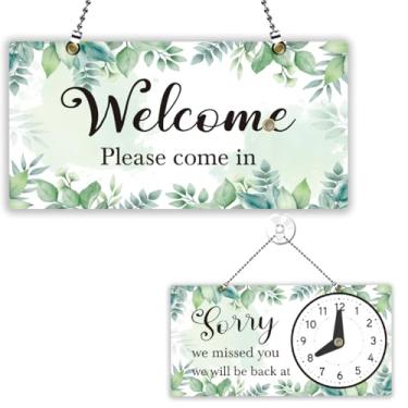 Imagem de PLIGREAT Placa aberta fechada para negócios, folhas de aquarela, placas abertas, placa dupla face, horas de boas-vindas, para loja de varejo, bar, padaria, janela, decoração de parede, placa de porta