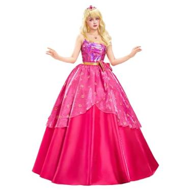 Imagem de Cosplay.fm Fantasia feminina com pingente de princesa, vestido rosa, vestido de baile com colar e coroa, rosa, M