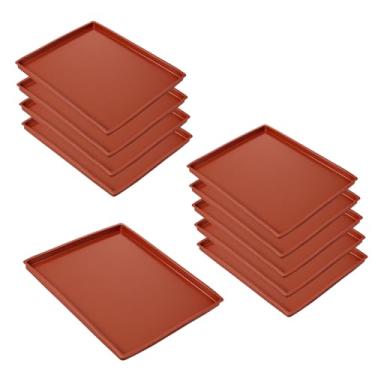 Imagem de TAICHEUT 10 bandejas desidratadoras de silicone, 30 x 25 cm, folhas de rolo de frutas com borda, forro de bandeja de silicone antiaderente para líquidos, frutas, carne seca seca e iogurte, marrom