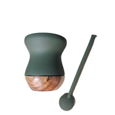 Imagem de Xícaras de Chá, TaçAs de Vinho, Kit Cuia Chimarrão Madeira Imbuia Bicolor Premium + Bomba Inox(Verde Militar Fosco + bomba)