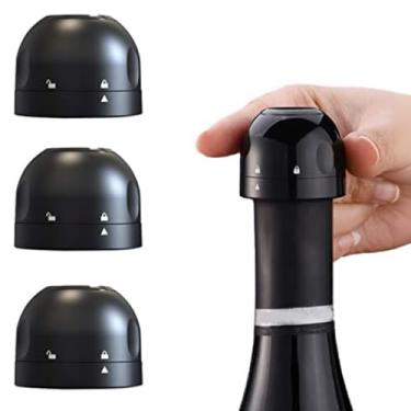 Imagem de Rolha Preservadora Para Vinho e Champanhe, Tampa Seladora de Garrafa Preta Com Trava de Segurança, Acessório Para Adega