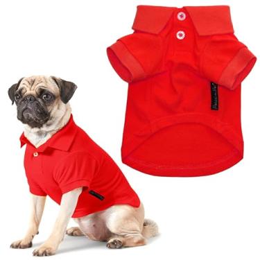 Imagem de Parisian Pet Camisas polo para cães – camisa de algodão respirável – vermelho sólido, pulôver de verão – gola de botão polo para cães grandes 5GG
