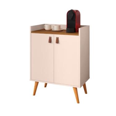 Imagem de Armário Aparador Buffet Cantinho do Café Hall de Entrada 2, 3 ou 4 Portas Pé Palito Puxador Couro MDP/MDF(Luana 2 Off/Freijó)