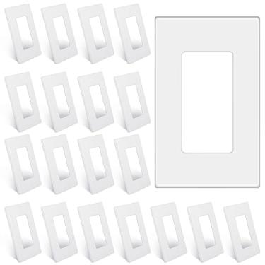 Imagem de Pacote com 20 capas de tomada sem parafuso de 1 gangue branca, placa de parede de um único grupo, tamanho padrão, placas decorativas de policarbonato inquebrável, sem parafusos, para decorador