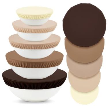 Imagem de Yiyiring 5 capas reutilizáveis para tigela à prova de pão, 5 tamanhos de cera de abelha de algodão elástico para armazenamento de alimentos de frutas (marrom)