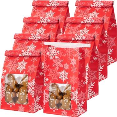 Imagem de Sweetude 60 sacos de padaria de floco de neve com janela 10 x 6,36 x 16,7 cm, sacos de padaria de Natal, papel kraft de inverno, trava de arame de ferro para biscoitos, café, comida, tema de férias