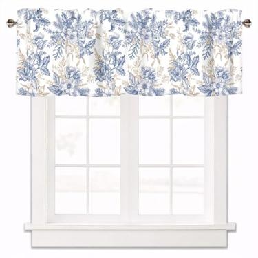 Imagem de XYTIDUKEJI Sanefas de janela de arte floral azul, cortinas de cozinha 106 x 30 cm - sanefa de bolso de haste para casa de fazenda, banheiro e sobre a pia, 1 painel