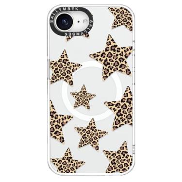 Imagem de sallvmbek Capa para iPhone 16e, compatível com MagSafe, design fofo, estampa de leopardo, estampa de estrelas, capa magnética à prova de choque TPU para mulheres e mulheres