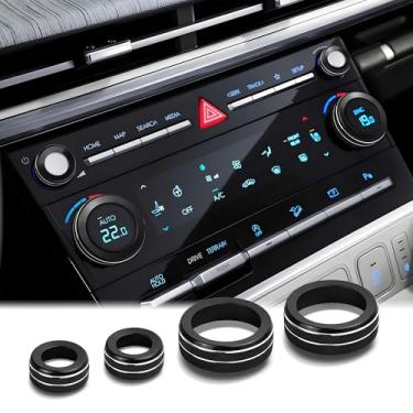 Imagem de DvlynAuroa Para acessórios Hyundai Santa Fe e Santa Cruz 2024 2025 2026, conjunto de acabamento de tampa de maçaneta de liga de alumínio 4 peças (preto) - ar condicionado e botões de volume