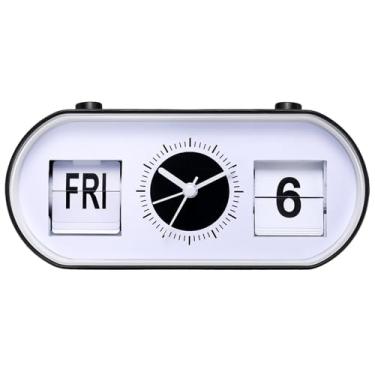 Imagem de Despertador manual flip silencioso moderno vintage design retrô despertador de mesa com função de calendário de semana para decoração de mesa de escritório em casa