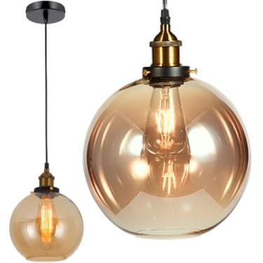 Imagem de Gimpo, Lustre Pendente 20cm Vidro Âmbar Industrial Retrô Vintage Luminária Teto E27 Gimpo KJDD-E-187