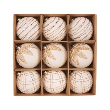 Imagem de KiBcsLic Bolas de Natal Flocadas, Enfeites, Pingentes, Decorações Criativas e Reutilizáveis ​​para Árvore de Natal e Jardim, Ideais para as Festas de Fim de, 9 Peças Bege 10cm