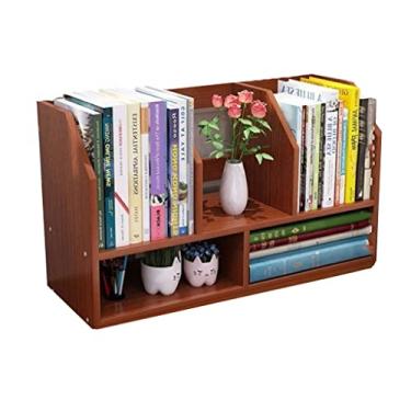 Imagem de RSLEE Estante de livros pequena, estante de mesa multicamadas, estante vintage de madeira para quarto, sala de estar, escritório, estante de livros com armazenamento