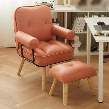 Imagem de Cadeiras reclináveis para adultos com banqueta para pés poltrona de sofá única poltrona pernas de madeira maciça, cadeira de leitura para varanda de escritório/cinza-branco