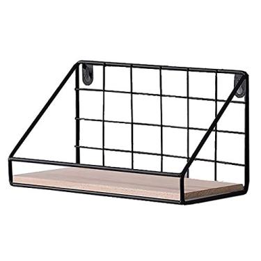 Imagem de Prateleiras de armazenamento de arame de metal rústica, prateleiras suspensas de madeira, prateleira resistente montada na parede, capacidade de peso de 8 kg, para banheiro, quarto, sala de estar
