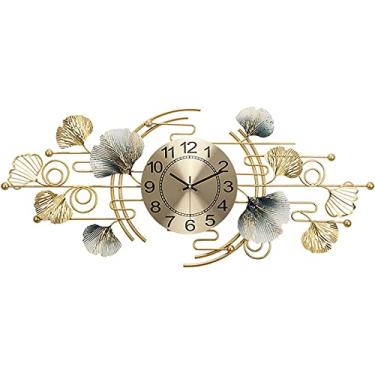 Imagem de Relógio de parede arte simples relógio de parede decoração de folha de ginkgo relógios de parede silenciosos, metal 3D, grande, silencioso, sem tique-taque, decoração moderna, relógio de parede, sala