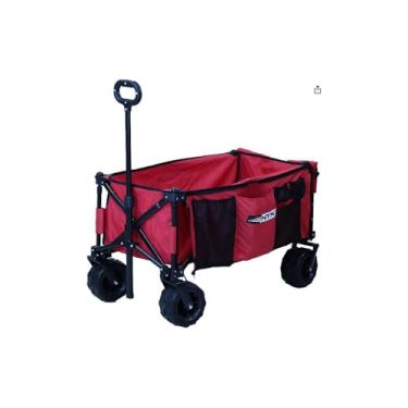Imagem de Carrinho de Carga Dobrável Multiuso, Estrutura em Aço, Vermelho, Capacidade 80kg, Rodas Largas, 92x49x89cm, para Camping, Praia e Pesca