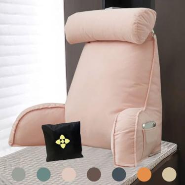 Imagem de Travesseiro premium para descanso de cama com descanso de braço, rolo de pescoço e suporte para as costas, almofada de leitura para suporte para as costas da cama, travesseiro de descanso lavável para