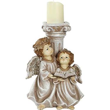 Imagem de CRBUDY Estátua e estatuetas de castiçal de anjo, conjunto de 2 esculturas de resina de querubim para decorações de jardim de pátio interno e externo, A (A)