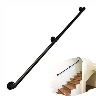 Imagem de Corrimão de tubulação/corrimão de escada de ferro forjado a vento industrial, loft interno doméstico contra a parede alça de jardim de infância antiderrapante antigo, preto (1 pés-6 m) (tamanho: 5,8 m