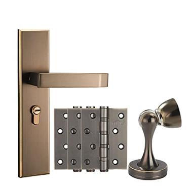 Imagem de GAORUIFENG Maçaneta de porta maçaneta única fechadura silenciosa maçanetas de porta maçaneta magnética com chave para corredor banheiro quarto estudo fechadura de porta com alça (cor: pátina amarela +