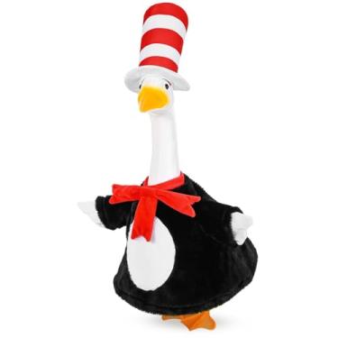 Imagem de JcHrmers Roupa de ganso para varanda de gato, roupa de ganso listrado, vermelho, branco, roupa de gramado, varanda de ganso, serve para estátua de ganso de plástico de cimento de 58 cm para o Dia