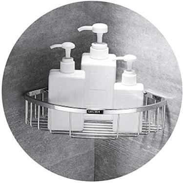 Imagem de ngddf2haa Prateleiras de canto de banheiro, suporte de chuveiro, suporte triangular de parede, organizador de saboneteira/organizador de gancho duplo, cesta de armazenamento, shampoo, condicionador de