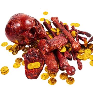 Imagem de Decoração de esqueleto | Conjunto de caveira humana | Decorações internas e externas para terraço, varanda, quintal, carnaval, festa em casa assombrada