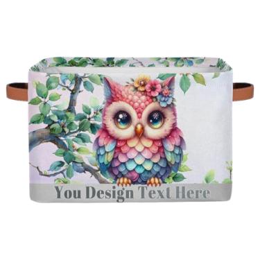 Imagem de hongjinglin Cesta de armazenamento pequena de cor de coruja fofa com alças para crianças, meninos e meninas, caixas de armazenamento de brinquedos, organizador dobrável para berçário, decoração de