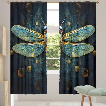 Imagem de 2 conjuntos de painéis de cortinas translúcidas de animais retrô libélula, cortinas transparentes arejadas com filtro leve, painéis de cortina de porta e janela para sala de estar, quarto, jantar, 213