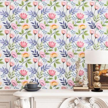 Imagem de Yullpaper Papel de parede floral descasque e cole papéis de parede rosa para quarto, papel de parede botânico, papel de parede removível para locatário, papel de contato floral para armários vinil de