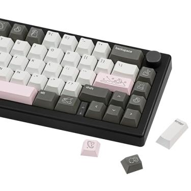 Imagem de JOLINTAL Teclas de material PBT 130 teclas, estilo minimalista, preto, branco, teclas, perfil cereja, corante, sub preto e branco, capa para teclado mecânico Cherry MX Switchs, teclado mecânico para