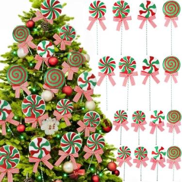 Imagem de Halloscume 16 palhetas de árvore de Natal de pirulito, 22 cm e 35 cm, enfeites de bengalas de Natal com glitter, com fita, decorações de Natal para enfeite de árvore de Natal, vasos domésticos