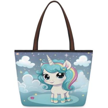Imagem de Sacola grande para mulheres, unicórnio, nuvem, fofa, bolsa de trabalho com zíper, reutilizável, bolsa de mão de mercearia, casual, para viagem, trabalho, férias, praia, compras, presentes