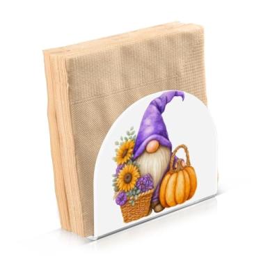 Imagem de ATTX Porta-guardanapos de acrílico de ação de graças com design de abóboras girassóis e gnomos - organizador de mesa decorativo para cozinha, restaurante, decoração de férias de casa #416