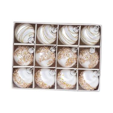 Imagem de UGPLM Conjunto de 12 bolas de Natal para enfeitar a árvore, pingentes decorativos e originais para festas, hotéis, casas e jardins, Branco