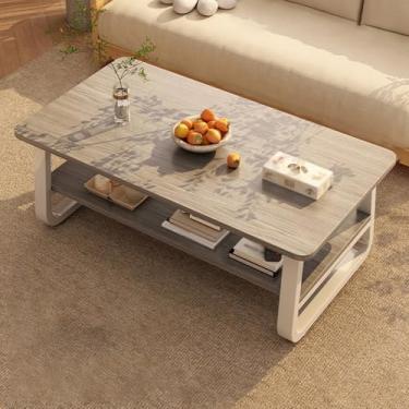 Imagem de Solid Wood 2-Tier Rectangle Coffee Table, Spacious Desktop Storage, Thickened Steel Frame, Suitable for Living Room, Bedroom, Study, Office(Gray,100 * 60 * 42cm/39 * 24 * 17in)