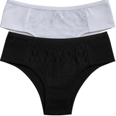 Imagem de Kit 2 Calcinha Canelada Feminina Pala Dupla Com Renda Confortável Bási
