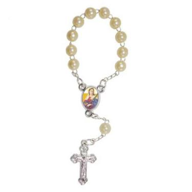 Imagem de 50 Mini Terço com Foto Santa Luzia - SJO Artigos Religiosos, Creme