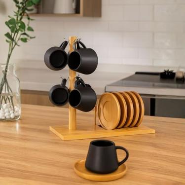 Imagem de HAUSKRAFT - CONJ XICARAS PARA CAFE COM PIRES E SUPORTE OASIS PRETO 90ML 7 PECAS