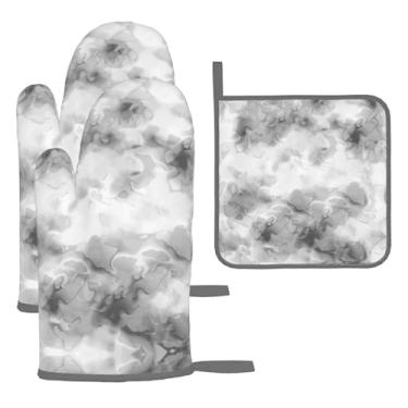 Imagem de Conjunto de cozinha essencial com 3 peças da Marmoreing, luvas e aderência para tampa, proteção para churrasco no forno, design de armazenamento suspenso.