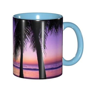 Imagem de Zeraoke Canecas de café criativas com estampa de silhueta de palmeiras ao pôr do sol, personalizado, presente para família, tamanho de 325 ml, unissex