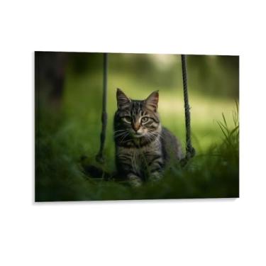 Imagem de HouLaiZhe Cartaz animal gato na grama tela estética pôsteres decoração de quarto pintura de parede galeria sala decoração de parede para quarto sala de estar escritório 24 x 32 polegadas (60 x 80 cm)