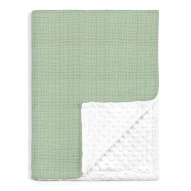 Imagem de Cobertores de bebê para meninos e meninas, cobertores macios com musselina e lã pontilhada nas costas 76 x 101 cm, colcha de cama para recém-nascidos, bebês e crianças pequenas (verde)
