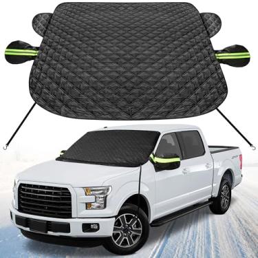 Imagem de XHRING Capa de para-brisa para carro de gelo e neve, cobertura antineve, sombra geada com capas de espelho lateral para Toyota Tacoma Highlander Bronco Sport Chevy Equinox Colorado Canyon Frontier