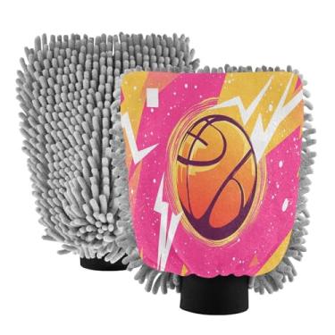 Imagem de STAYTOP Luvas de lavagem de carro de basquete com desenho animado, 2 peças, luvas de microfibra de chenille, sem arranhões, panos de esponja de lavagem ultra absorventes para carros, limpeza doméstica