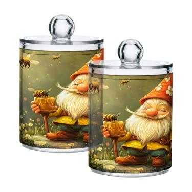 Imagem de CEBUGI Dispensador de suporte Qtip para cotonetes, bolas, almofadas de fio dental, palitos de gnomo, flor, boticário de plástico transparente com tampa, acessórios essenciais de banheiro, decoração, 2